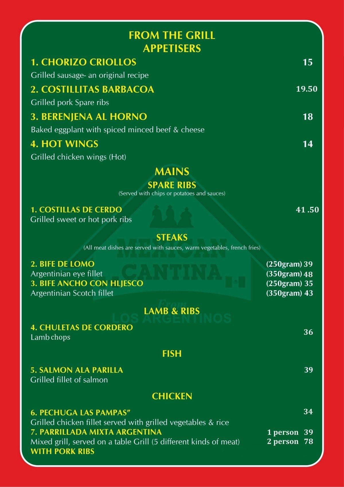 Food menu